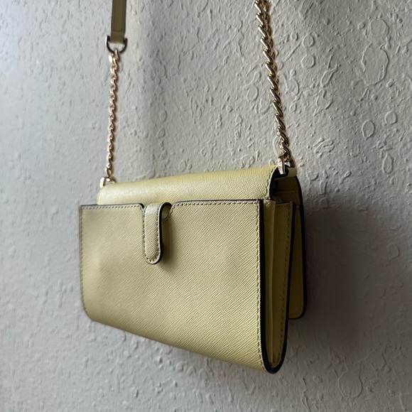 Michael Kors Bag Wallet On A Chain Jet Set Crossbody Yellow Leather Gold Chain - Picture 5 of 10
